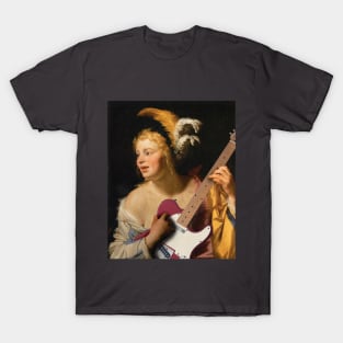 Girl with Guitar - Moody Maximalism Oil Painting T-Shirt